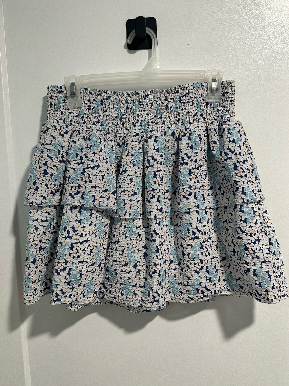 sundays Blue and White Floral Tiered Smocked Skirt